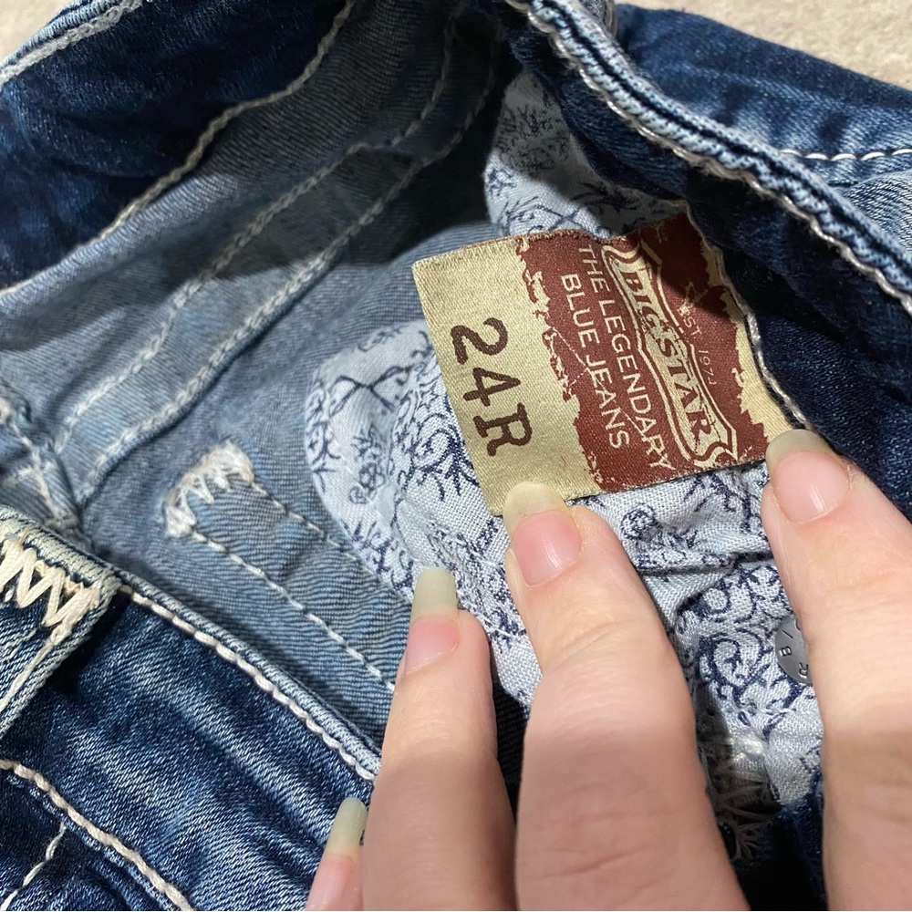 Big Star Y2K Low Rise Classic Blue Capri Jeans Embroidered Pockets Sz 24 - Picture 4 of 5